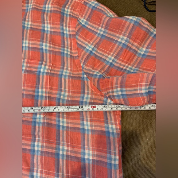 Faherty Men's Shirt Size XXL 2XL Linen Red and Blue Plaid Pink Summer Casual - Picture 6 of 8